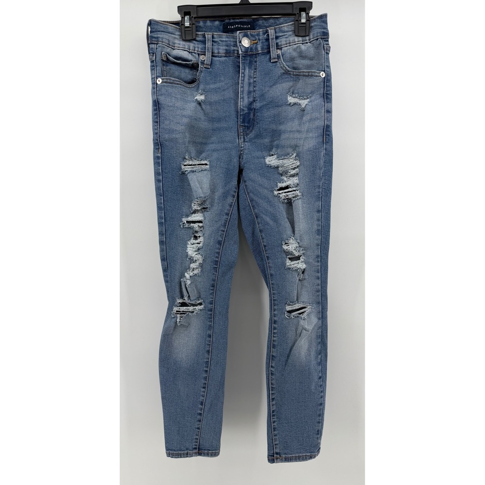 Aeropostale Womens Distressed Skinny Jeans Blue‎ Size 6 Short